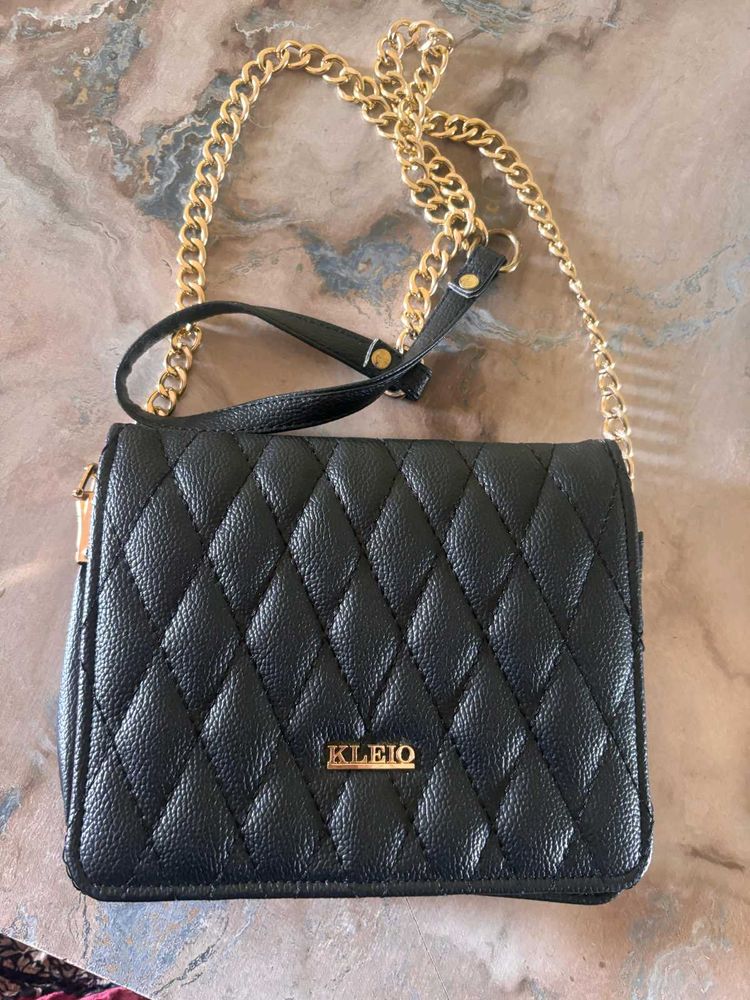 Kleio Black Quilted Crossbody Bag