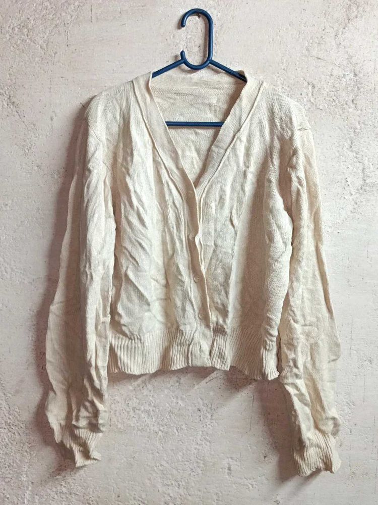 Women&#39;s Cream Crop Cardigan Winter Sweater