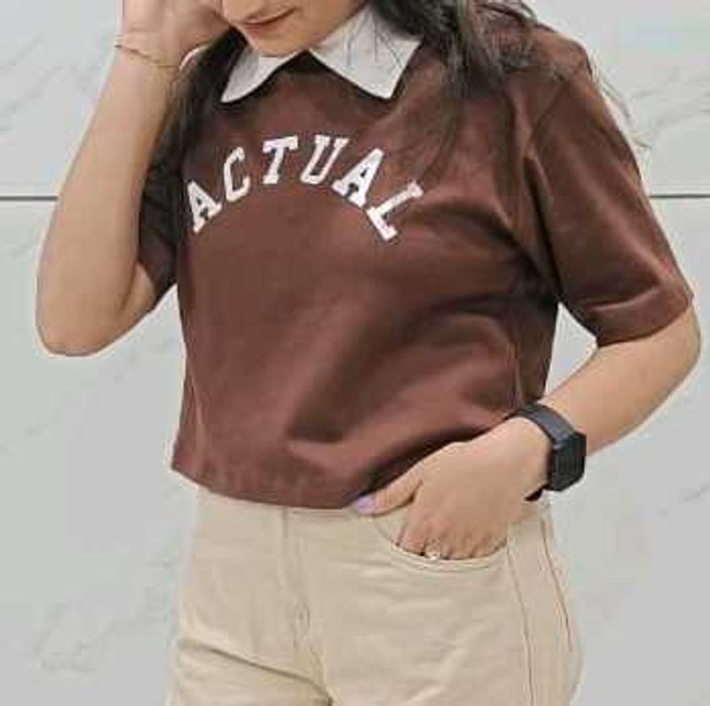 Brown Graphic Print Crop Top