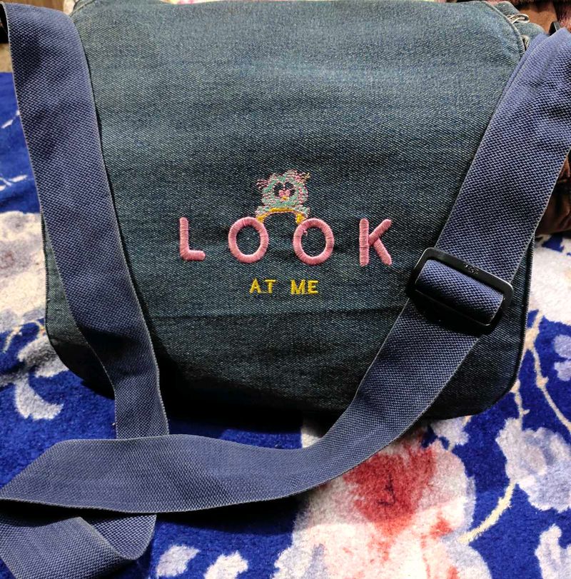 Denim Crossbody Bag - 'Look at Me'
