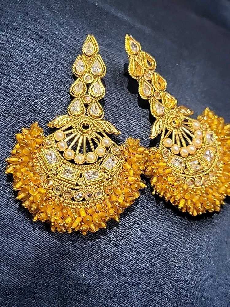Elegant Gold-tone Chandbali Earrings diamond yello