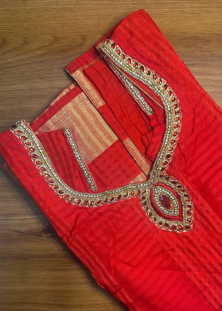 Red Embellished Kurti Set
