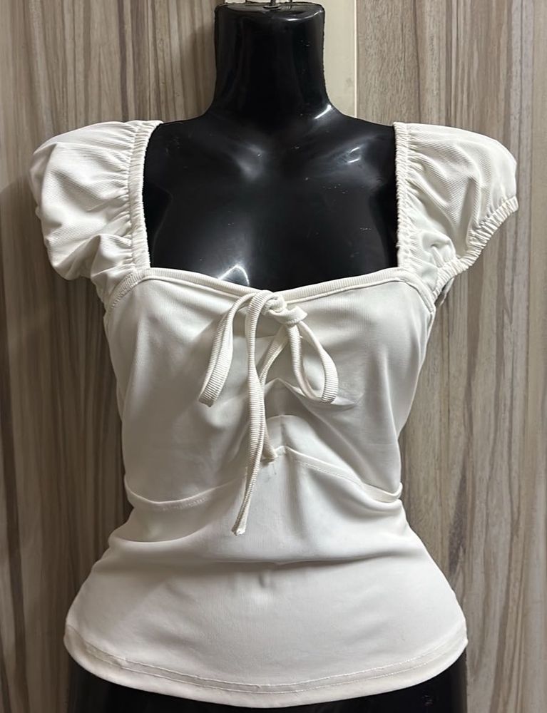Cute White Tie-Front Top