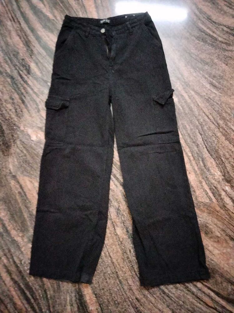 Black Cargo Wide Leg Jeans