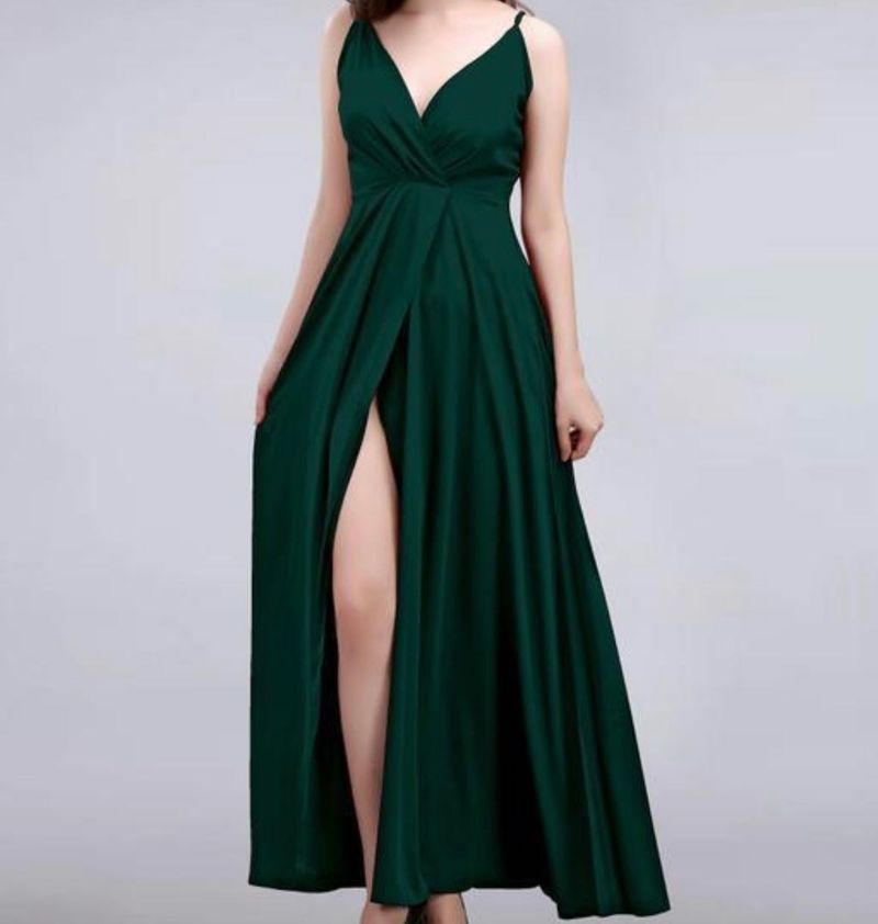 Elegant Emerald Green Slit Gown