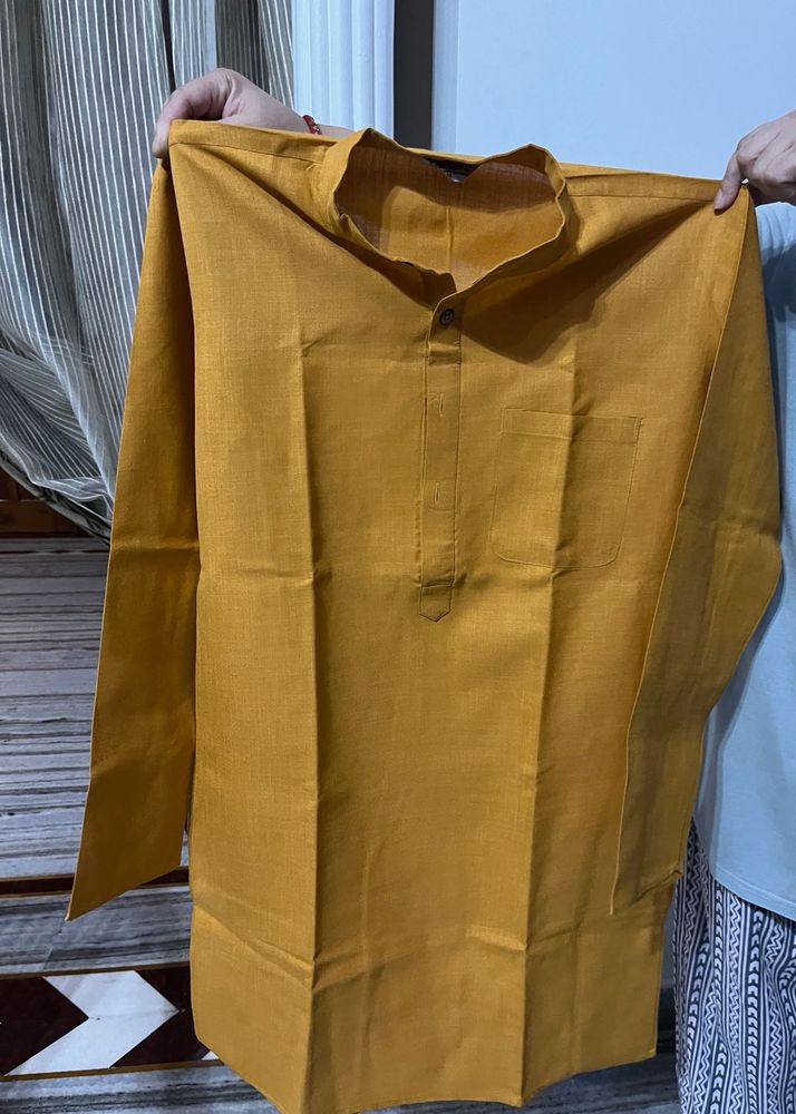 Mustard Cotton Kurta for men