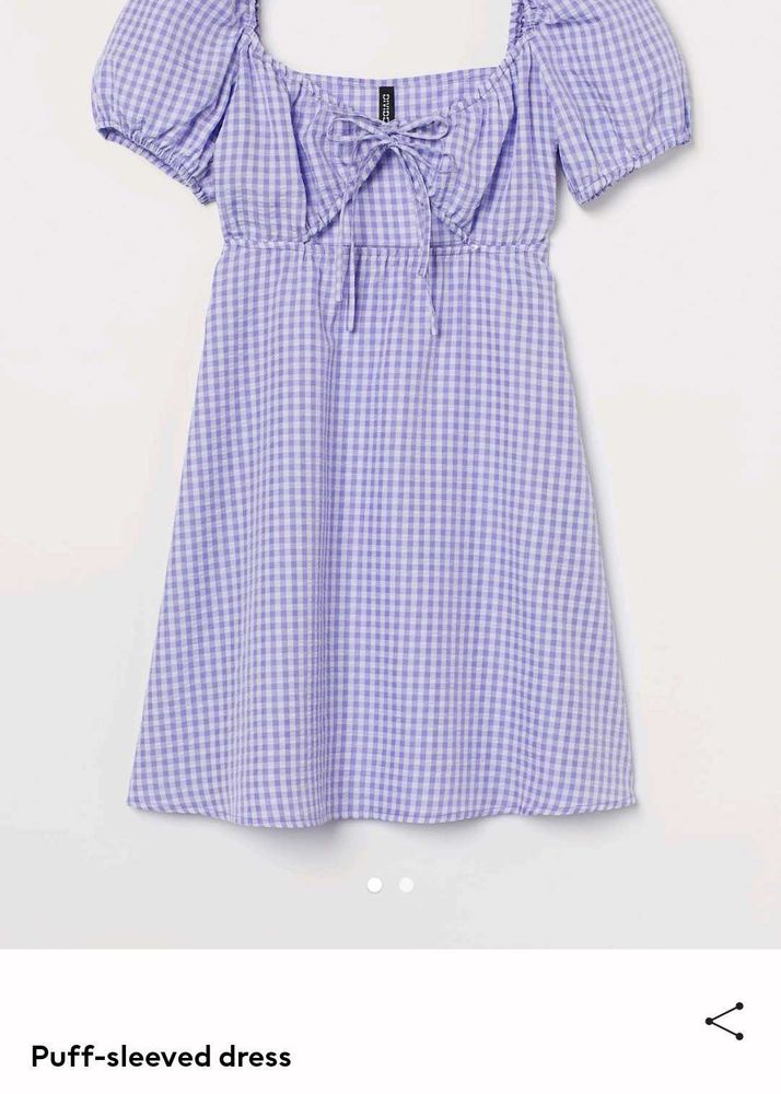 H&amp;M Lavender Gingham Puffed Sleeved Dress
