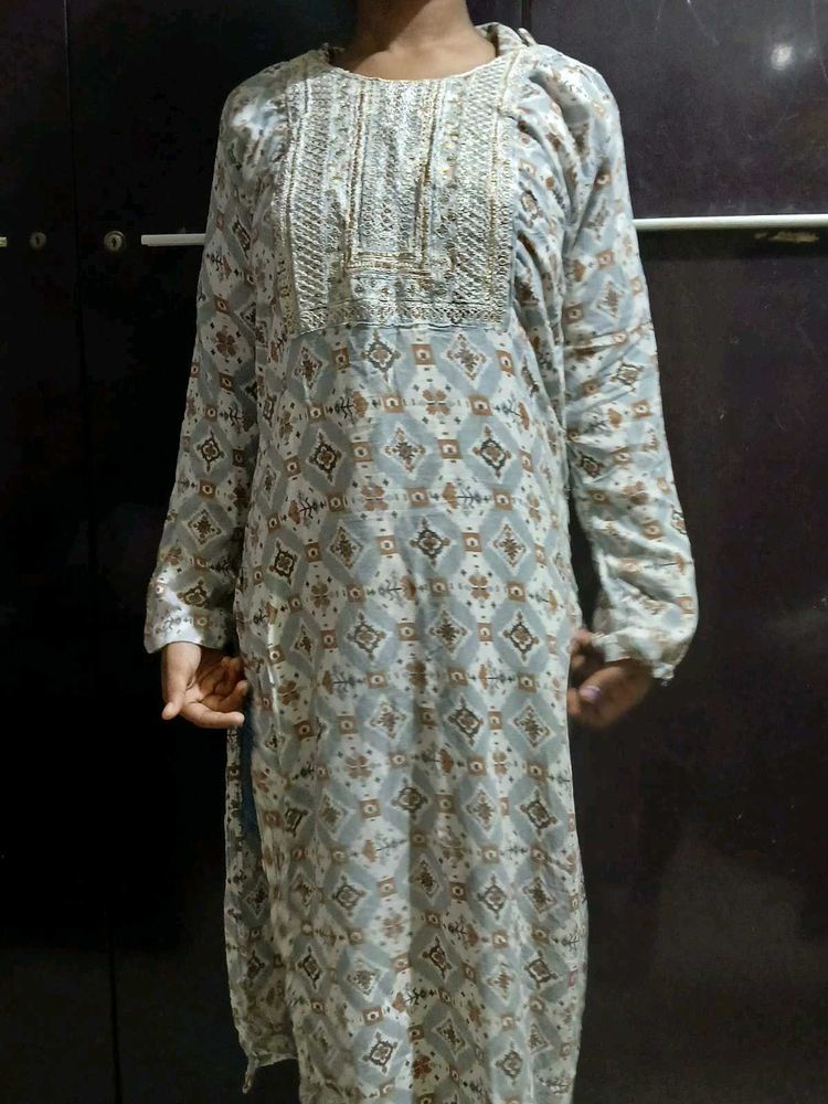 Patterned Long Sleeve Kurti