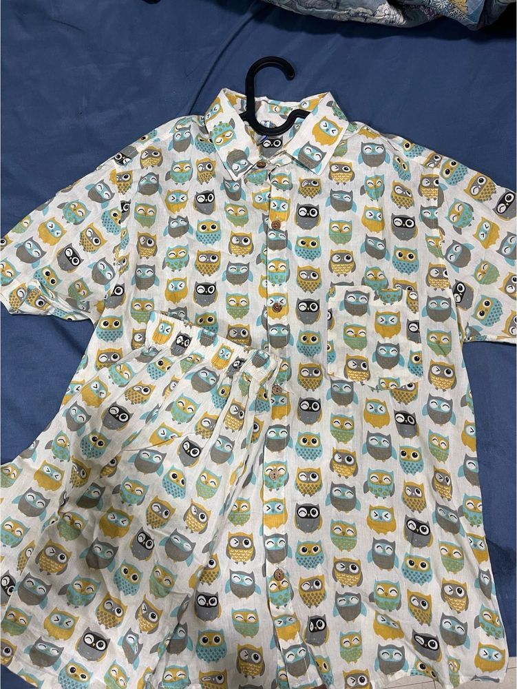 Quriky Owl Print Night suit Combo
