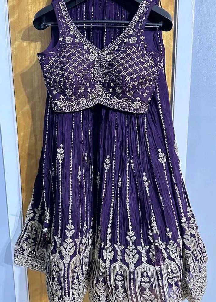 Purple &amp; Gold Embroidered Lehenga Choli Set