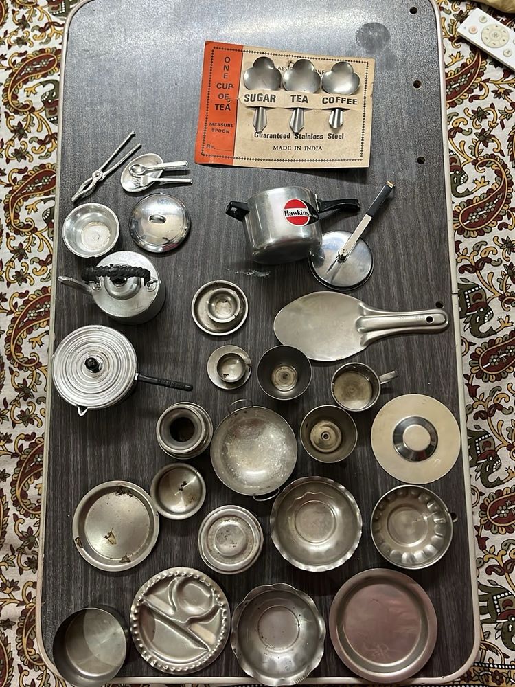 Vintage Miniature Stainless Steel Kitchen Set
