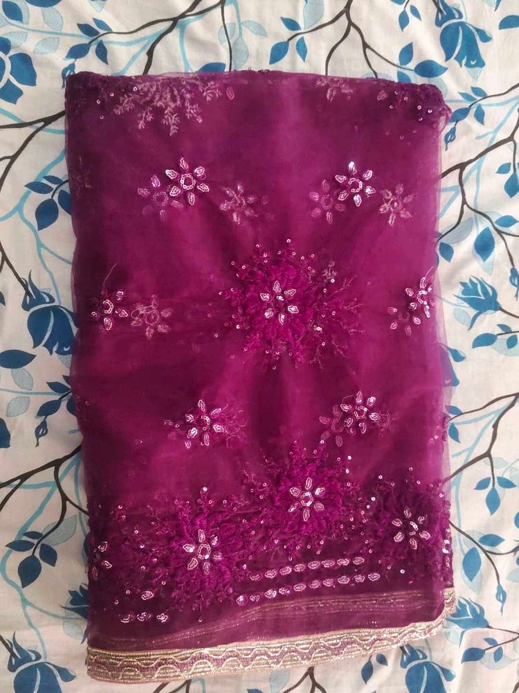 half saree/purple net dupatta