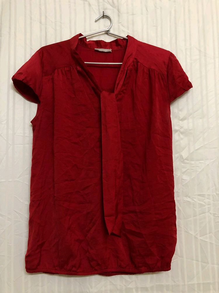 Ofsay Red Tie-neck Top