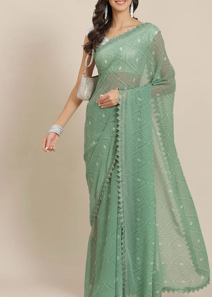 Sea Green Saree with unstitched blouse piece