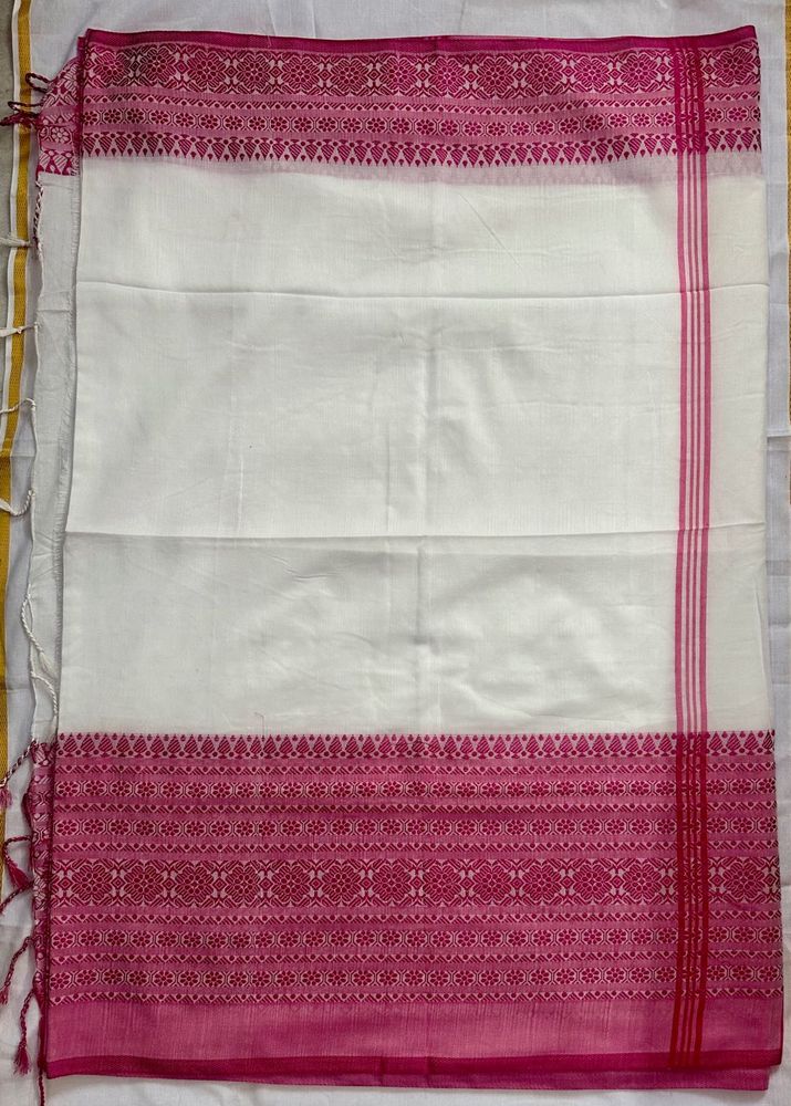 Brand New Elegant White &amp; Pink Handloom Saree