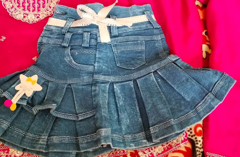 Denim Skirt with Bow Detail