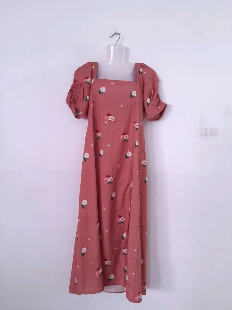 Dark Peach Printed Dress