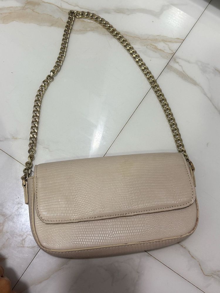 Mango Beige Chain Shoulder Bag