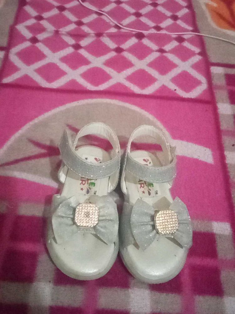 Cute Silver Sandals with Bow Detail