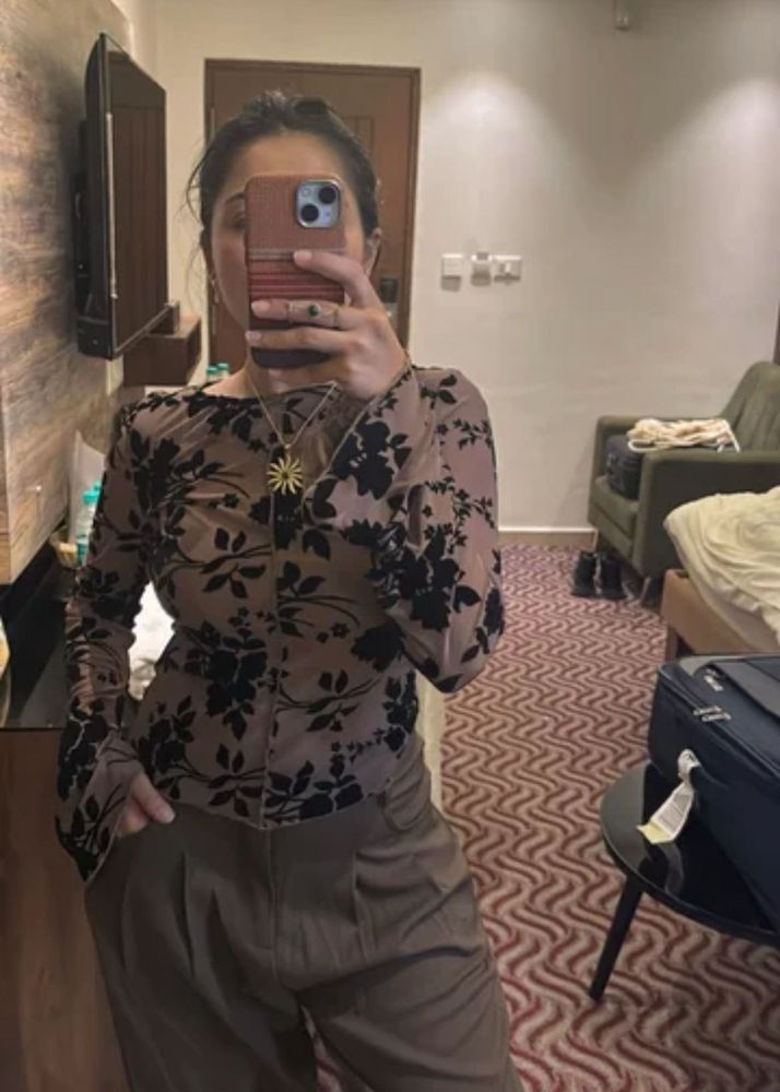 Elegant Floral Mesh Top with Bell Sleeves