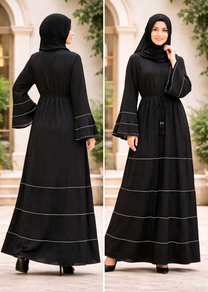 Elegant Black Abaya with Silver Detail