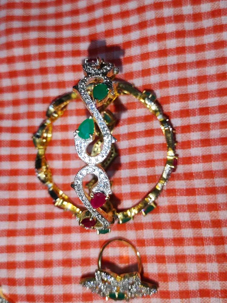 New Faux Necklace, Earrings, Bangles And Ring Se