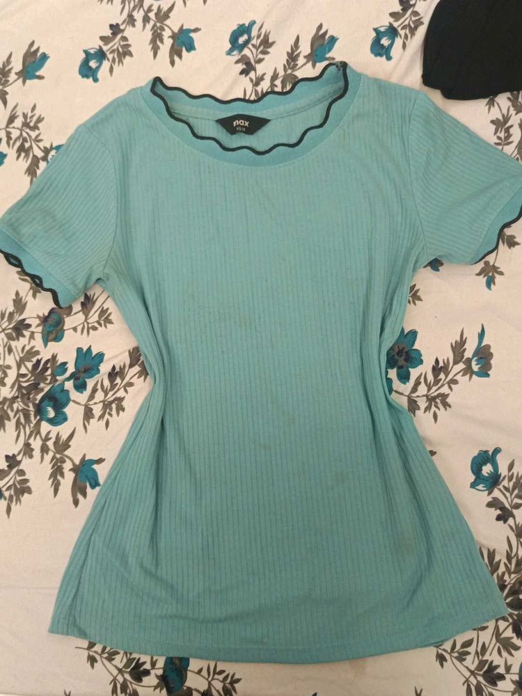 Turquoise Ribbed Top