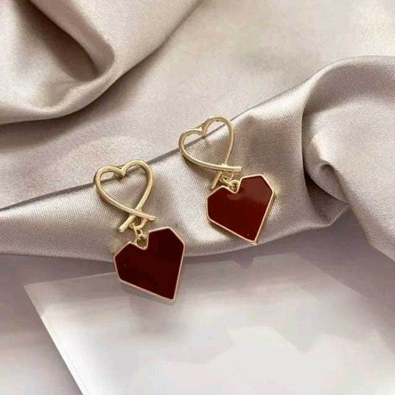 Red Heart Drop Earrings
