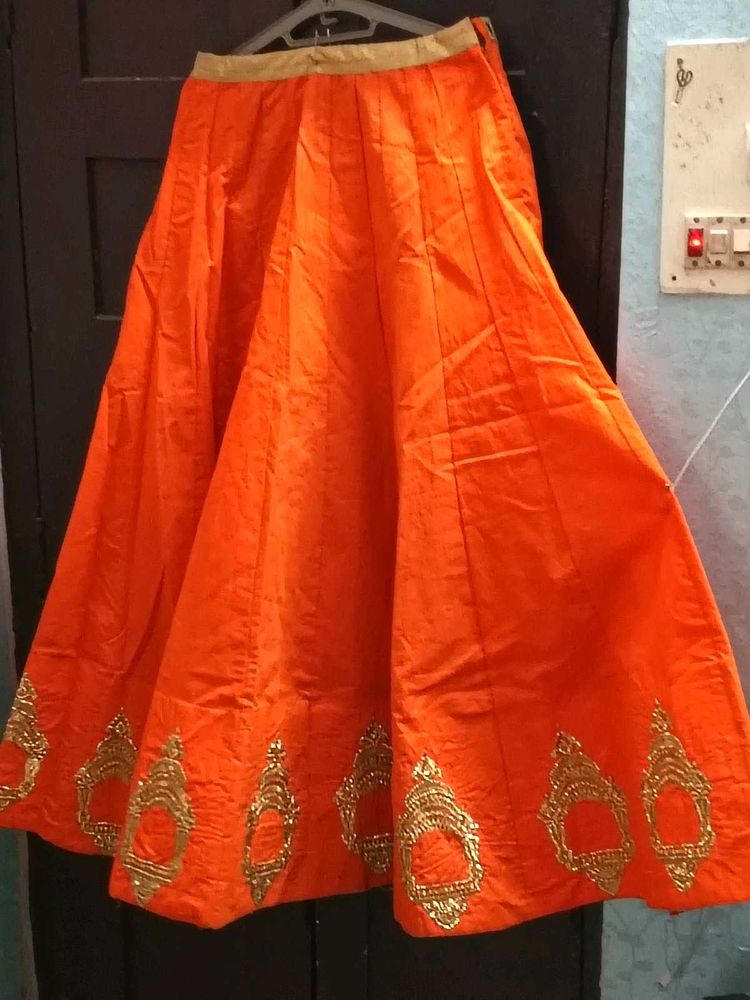 1-TimeUsed Orange Embroidered Lehenga Skirt