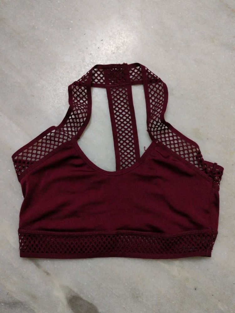 Burgundy Mesh Sports Bra