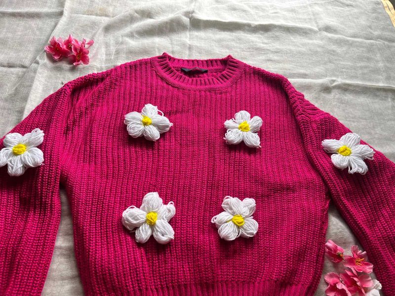 Pink Floral Knit Sweater