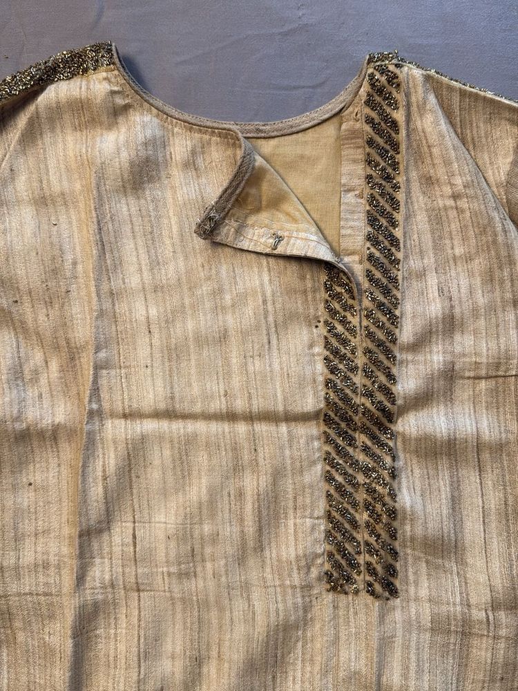 Elegant Beige Kurti with Gold Detail