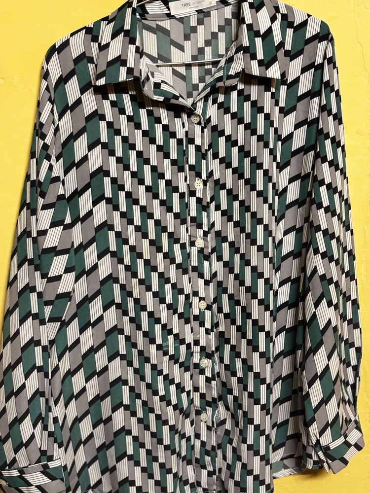 Korean Shirt Grey/ Green Colour.