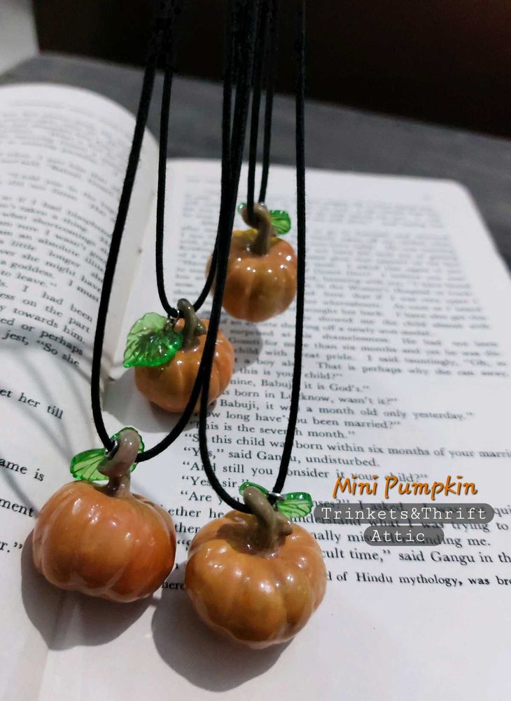 Handmade Miniature Pumpkin Clay Resin Necklace