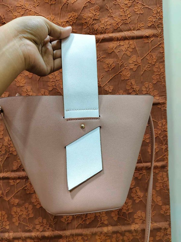 Pink Bucket Bag with White Accents