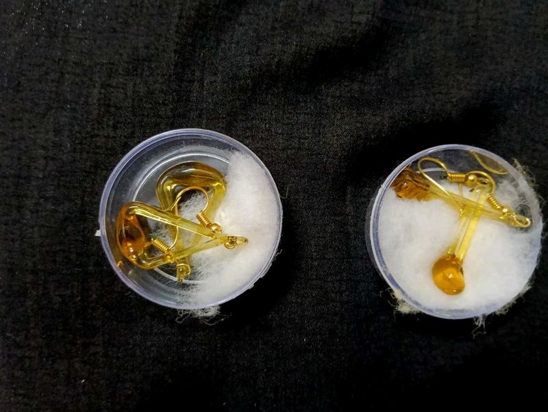 Amber Colored Glass Earrings