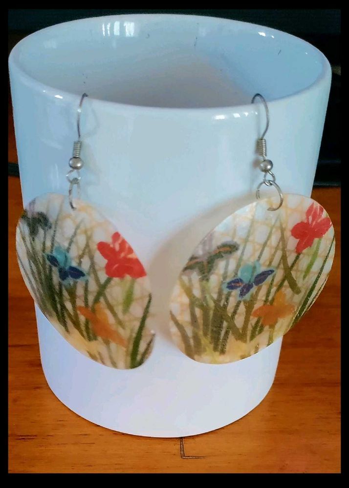 Floral Hand Painted Shell Earrings