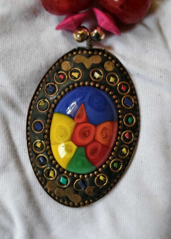 Vintage Colorful Glass Pendant Necklace