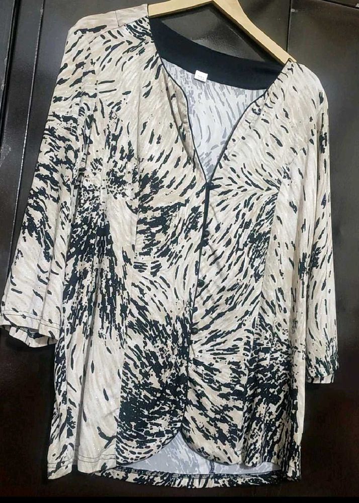 Cream Winter Top Black Print For 40 Bust