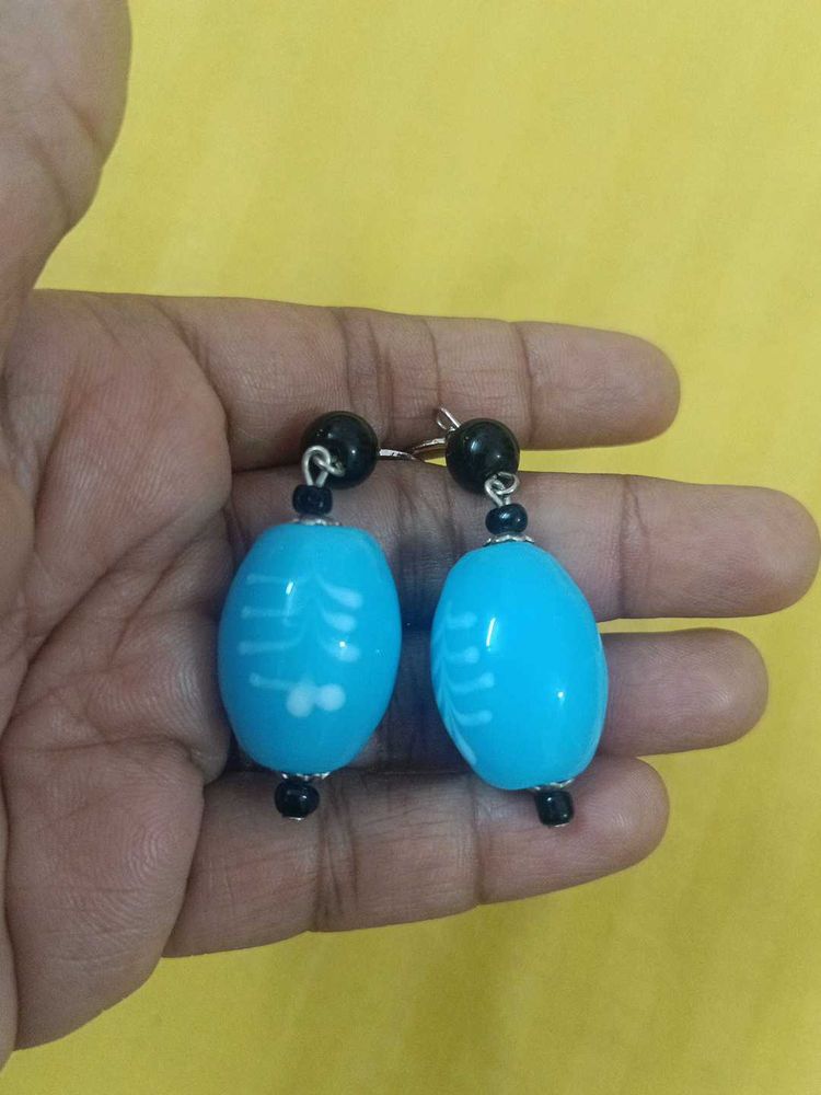 Blue big  glass Beaded Earrings