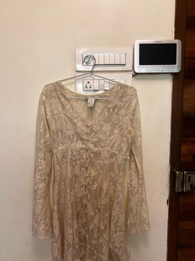 American Rag Cie Cream Lace Button-Down Dress (XS)