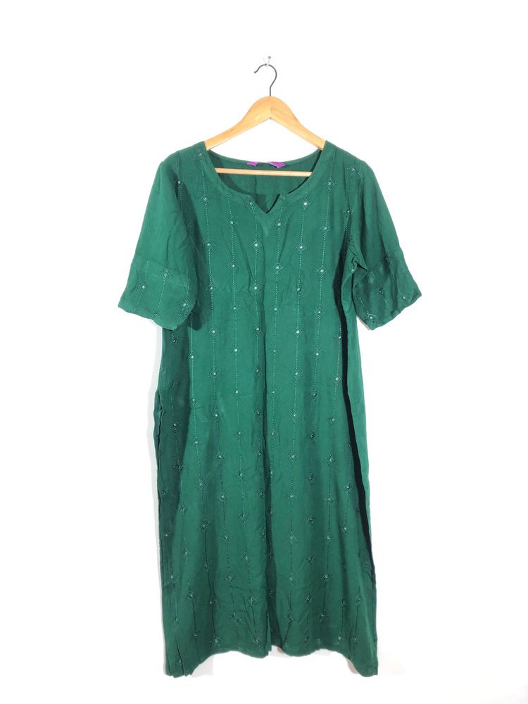 Dark Green Embroided Kurta (Women’s)