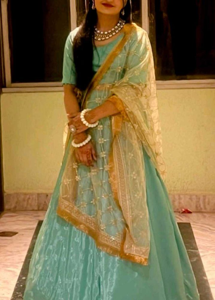Lehenga Choli With Golden Embroidery Dupptta💙💚