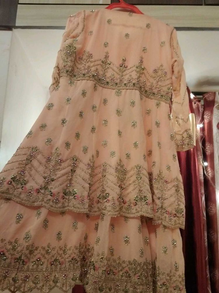Pakistani Peach Embroidered Sharara Suit