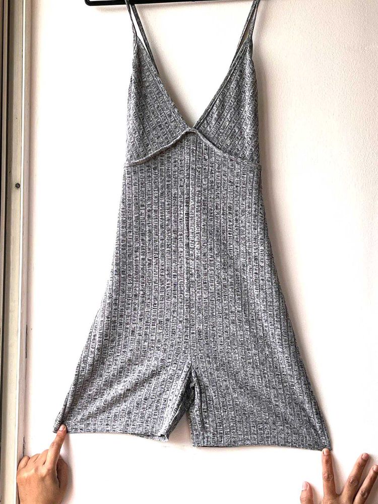 Gray Ribbed Jumpsuit