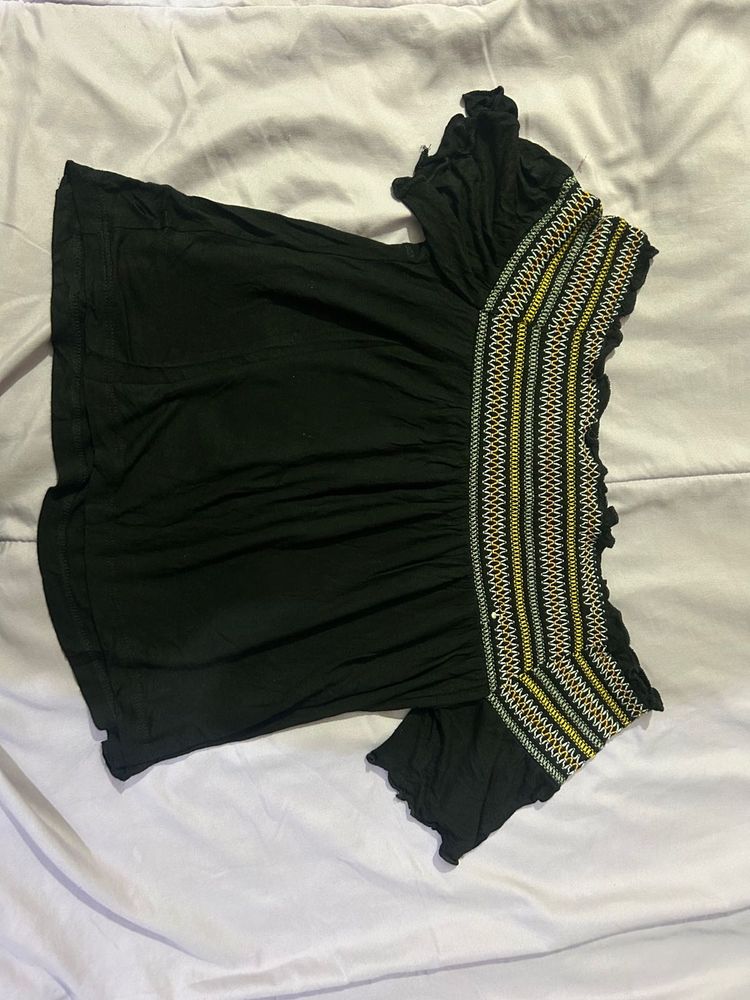 Western Black Viscose Regular Fit Top