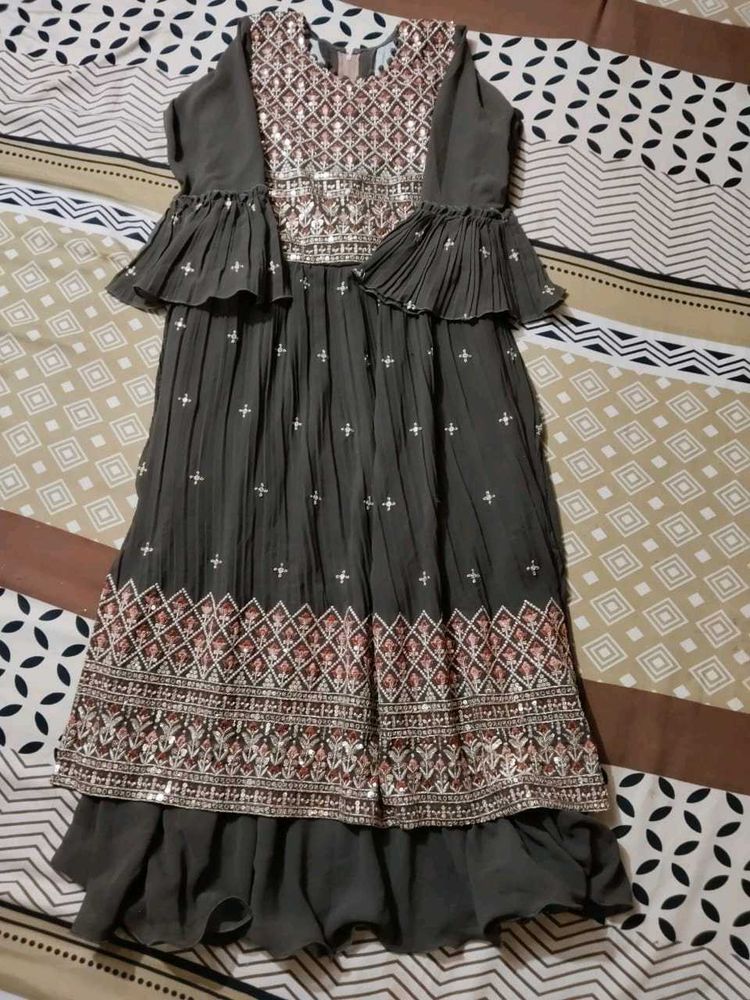 Beautiful georgette Naira Frock in charcoal colour