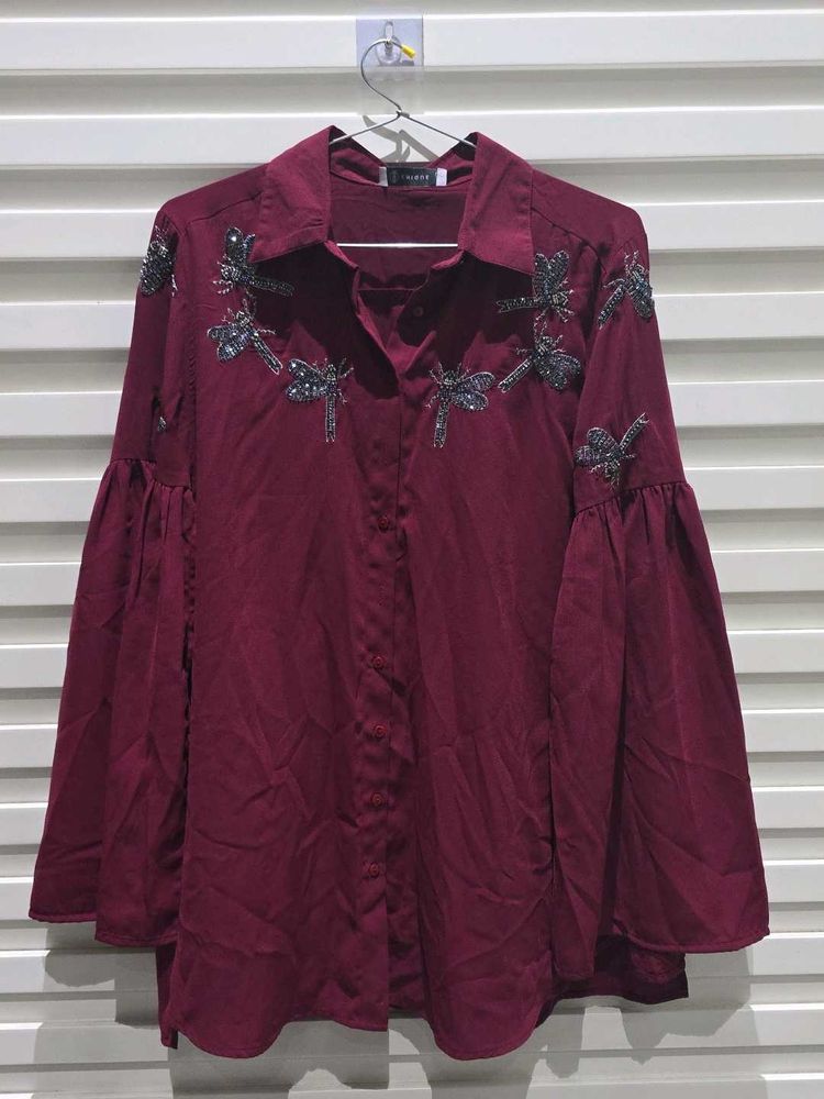 Burgundy Embellished Blouse