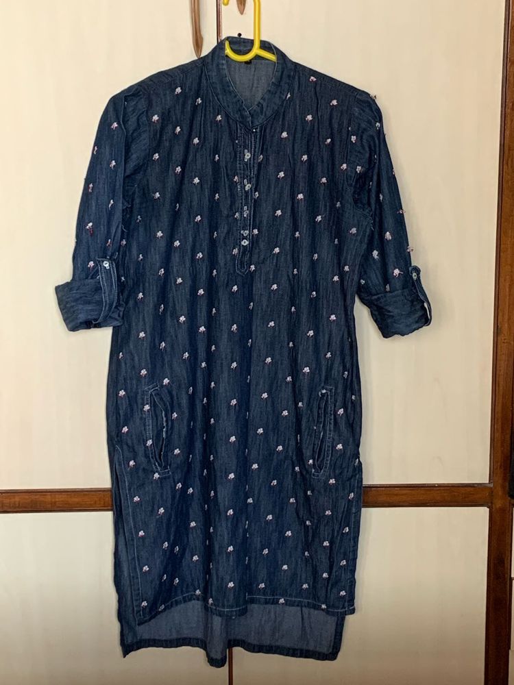 High Low Denim Kurta