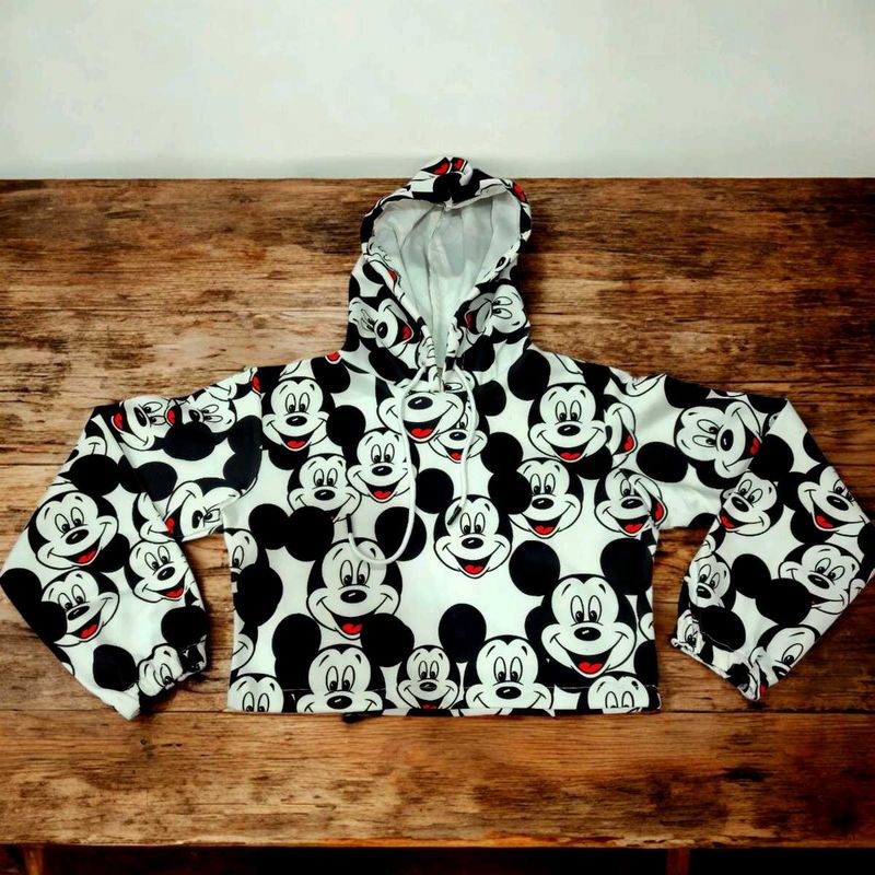 Cartoon Print Hoodie – Oversized Cute Crop Top